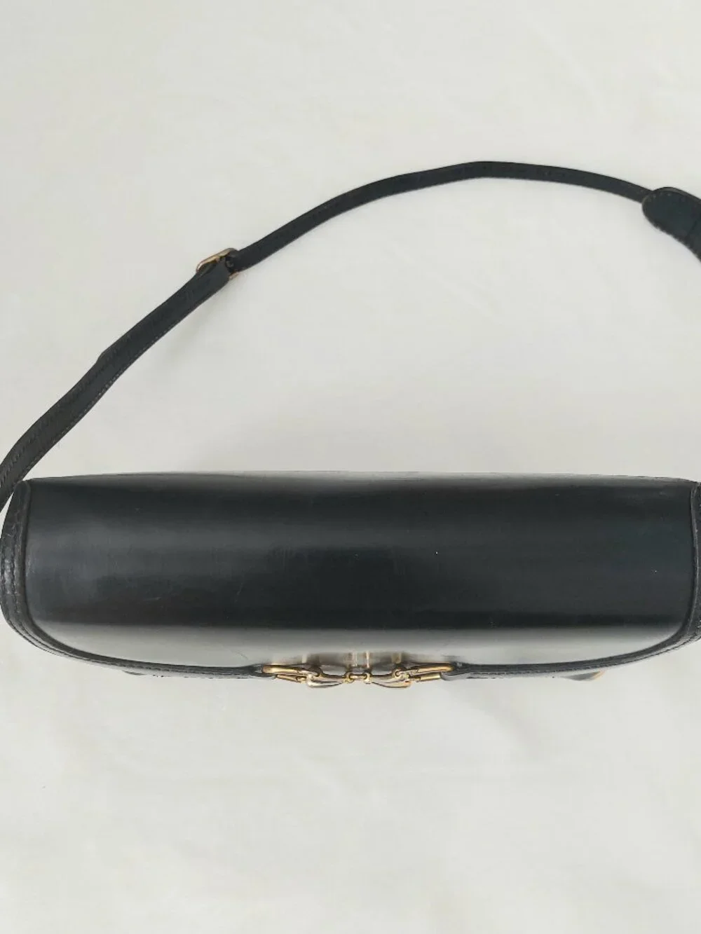 VTG 1970s Gucci Black Calfskin Leather Interlocking Horsebit Flap Shoulder Bag